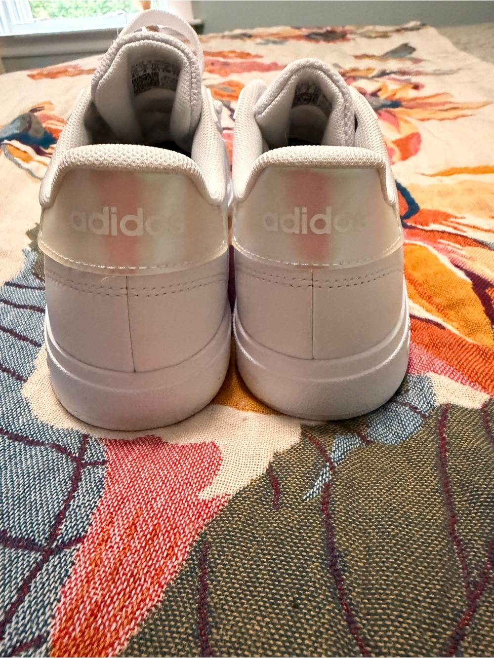 New Without Box Addidas Big Kids White Sneakers with holograph stripes Size 4.5 - Picture 3 of 6